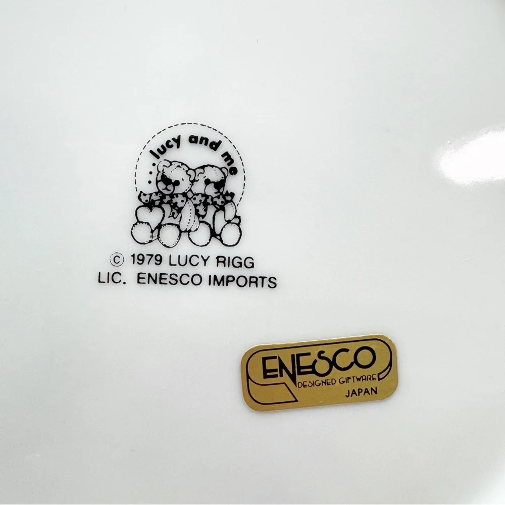 Vintage 70s 1979 Enesco Lucy Ring Teddy Bear Bowl and Plate